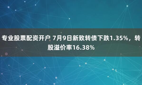 专业股票配资开户 7月9日新致转债下跌1.35%，转股溢价率16.38%