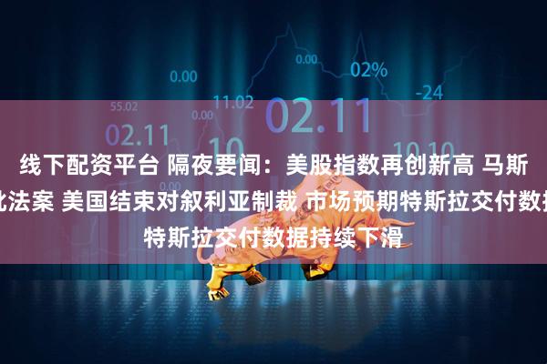 线下配资平台 隔夜要闻：美股指数再创新高 马斯克发文再批法案 美国结束对叙利亚制裁 市场预期特斯拉交付数据持续下滑